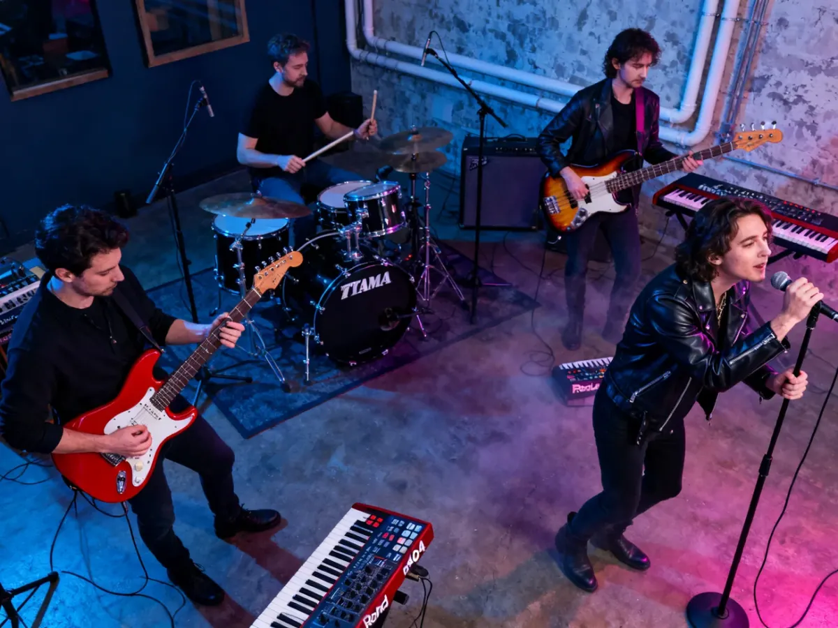 Współczesny zespół rockowy łączący instrumenty gitarowe z elektroniką
